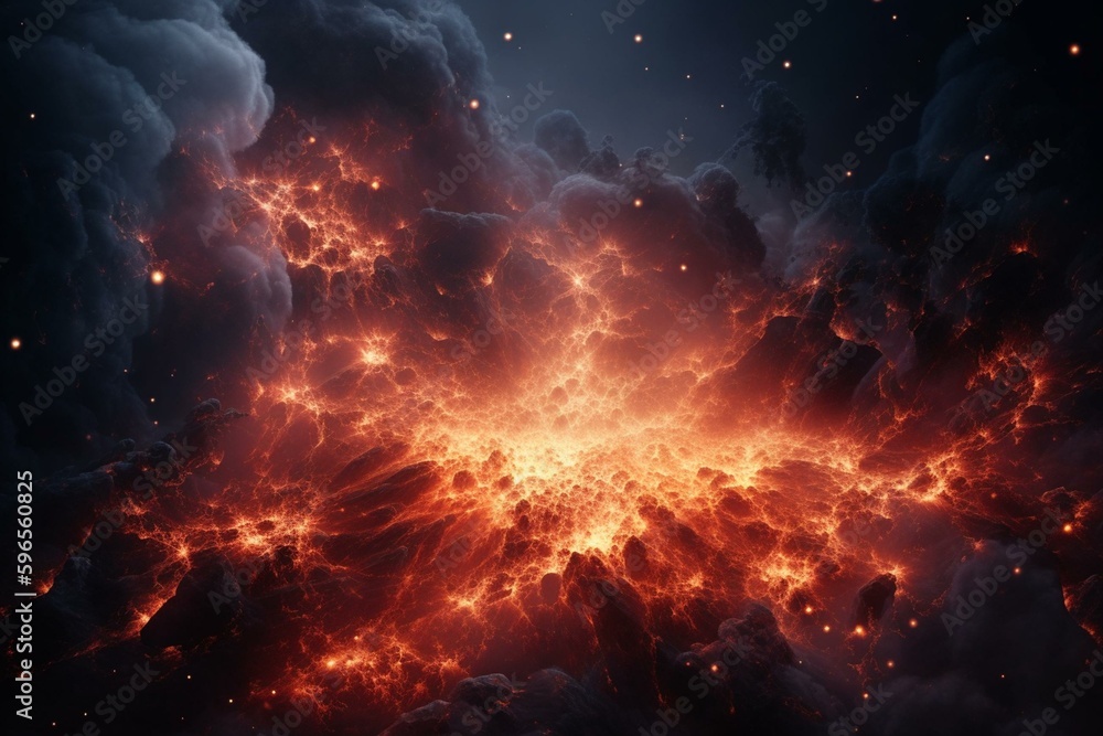 Explosion of stars, plasma, and gas in the vastness of space. Generative AI