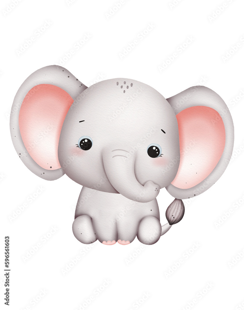 Fototapeta premium Cute baby elephant watercolor