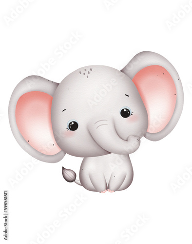 Cute baby elephant watercolor
