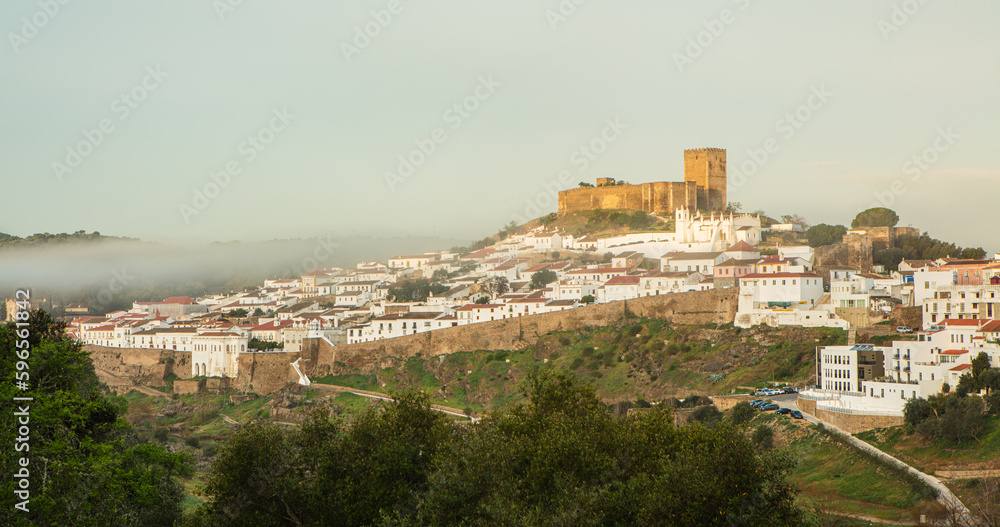 The historical walled city of Mertola on a hill in the south of Portugal