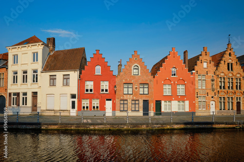 Canal and old houses. Bruges Brugge , Belgium