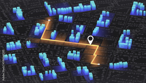 Detailed view of city from above. View from above the map buildings. City isometric plan with road and buildings, GPS, World Map. Isometric smart city concept. 3d vector illustration