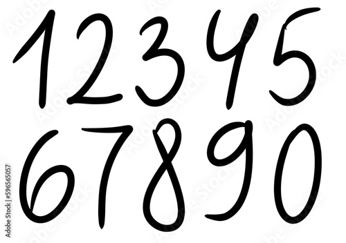 design elements stylish light lettering handmade brush style black numbers from zero to nine for print and media on white background
