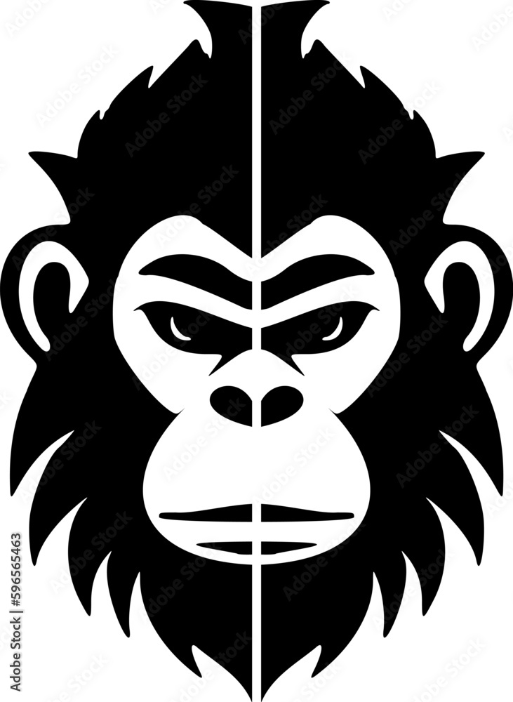The black and white monkey vector logo is expertly isolated on a backdrop of pure white.