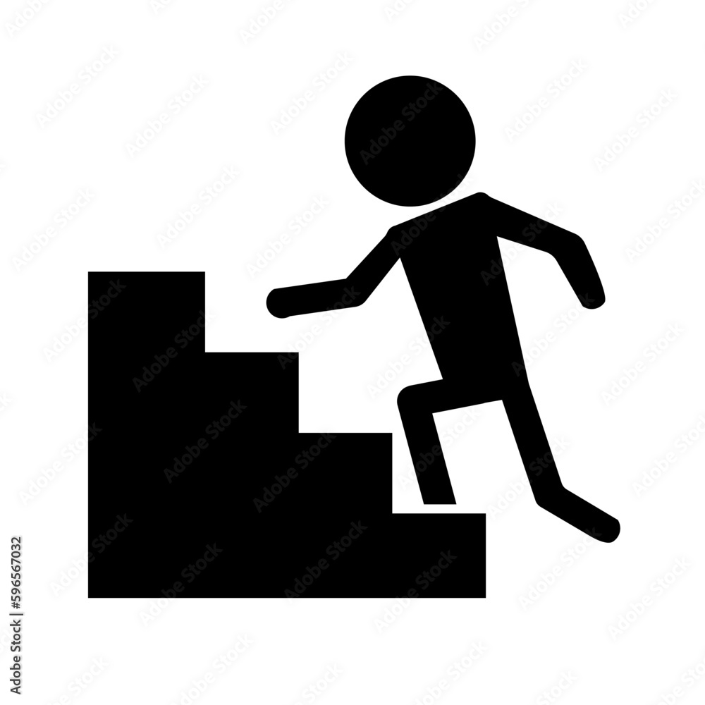 Person climbing stairs silhouette icon. Vector.