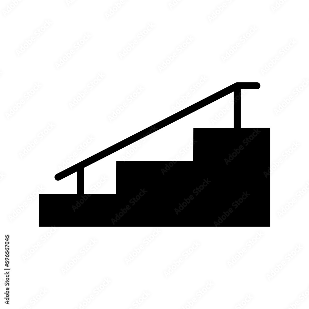 Stairs silhouette icon with handrail. Slope. Vector. Stairs silhouette icon with handrail. Slope. Vector.
