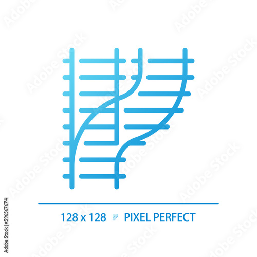 Railroad switch pixel perfect gradient linear vector icon. Rail turnout. Railway junction. Train crossroad. Thin line color symbol. Modern style pictogram. Vector isolated outline drawing