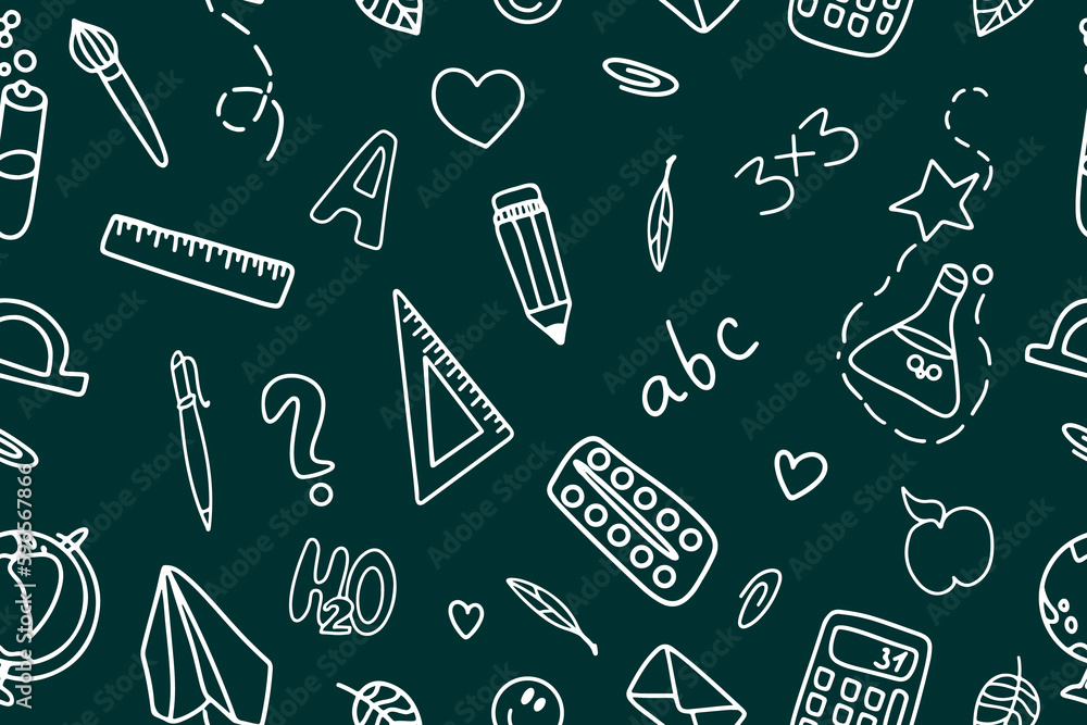 School education. Seamless pattern with doodles. Let's go back to the school drawing of doodles.Paper background, suitable for printing on fabric, wrapper. Vector illustration School education. Seamless pattern with doodles. Let's go back to the school drawing of doodles.Paper background, suitable for printing on fabric, wrapper. Vector illustration