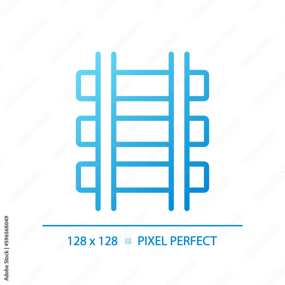 Rails pixel perfect gradient linear vector icon. Railroad track. Railway infrastructure. Train route. Civil engineering. Thin line color symbol. Modern style pictogram. Vector isolated outline drawing Rails pixel perfect gradient linear vector icon. Railroad track. Railway infrastructure. Train route. Civil engineering. Thin line color symbol. Modern style pictogram. Vector isolated outline drawing