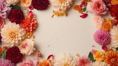 A frame decorated with flowers  blank space for text - Generative AI