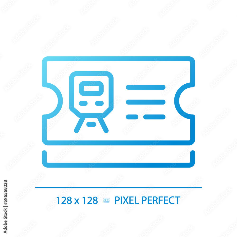 Ticket control pixel perfect gradient linear vector icon. Railway station. Train passenger. Public transportation. Thin line color symbol. Modern style pictogram. Vector isolated outline drawing Ticket control pixel perfect gradient linear vector icon. Railway station. Train passenger. Public transportation. Thin line color symbol. Modern style pictogram. Vector isolated outline drawing