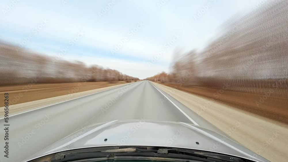 Medium-speed POV timelapse of Car is Driving on the two-lane Asphalt Road at Spring partly-cloudy day. 60 fps, H.264, 8bit, Chroma Subsamlping 4:4:4 Medium-speed POV timelapse of Car is Driving on the two-lane Asphalt Road at Spring partly-cloudy day. 60 fps, H.264, 8bit, Chroma Subsamlping 4:4:4