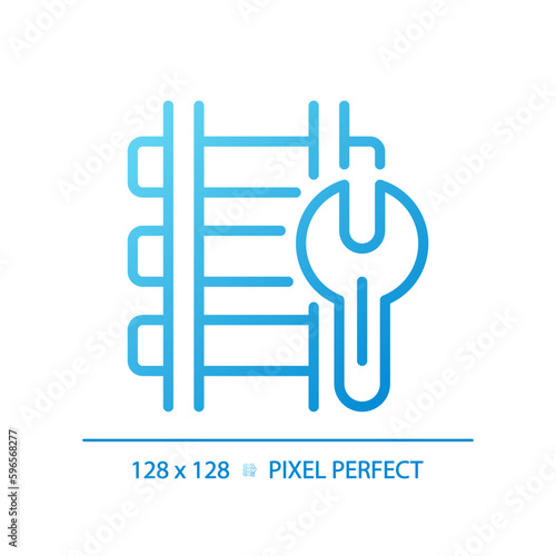 Railway maintenance pixel perfect gradient linear vector icon. Train track repair. Railroad construction. Thin line color symbol. Modern style pictogram. Vector isolated outline drawing