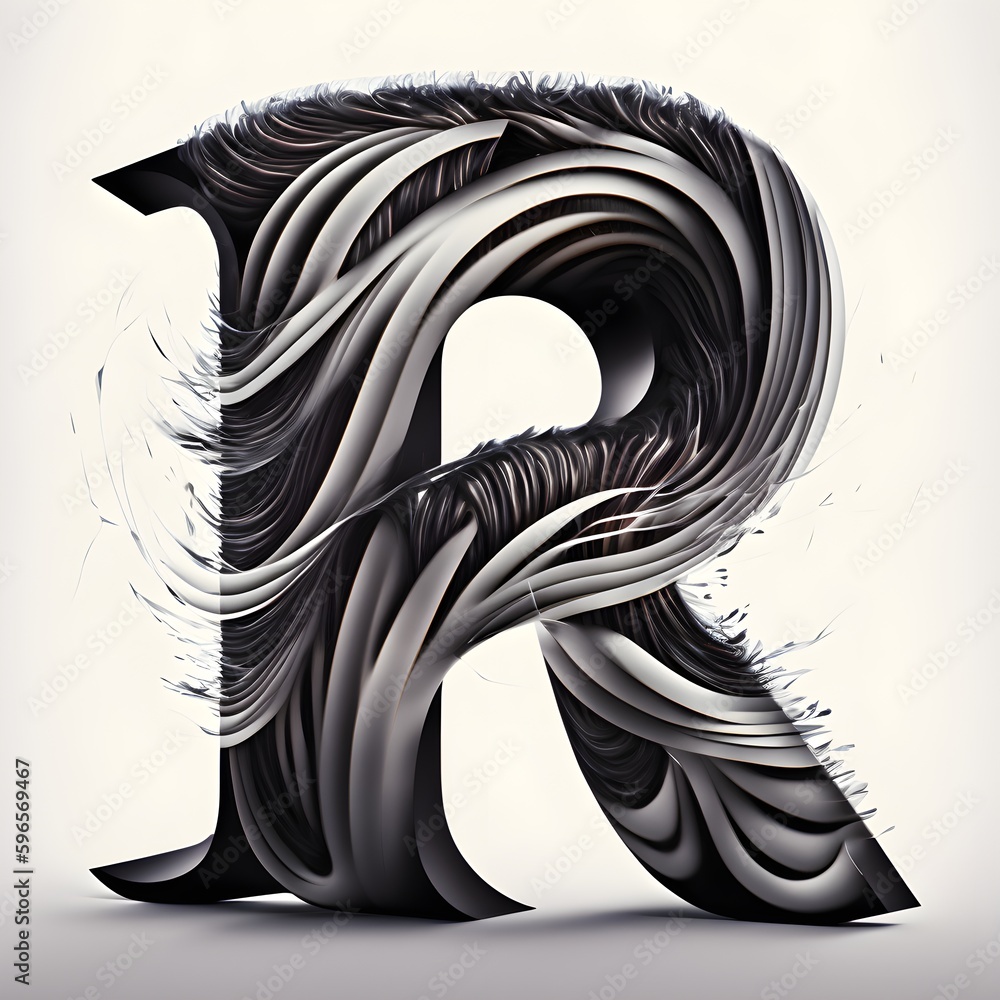 typeface letter A with long black hair abstract wave occlusion