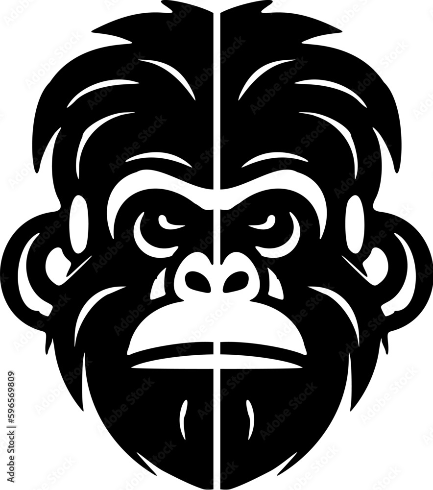 On a white backdrop, an artistic black monkey vector logo