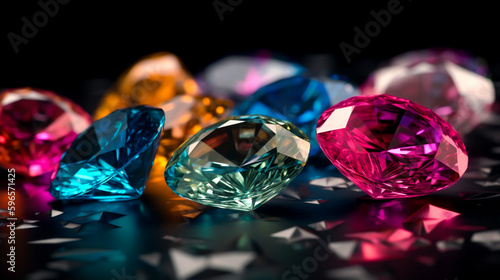 Numerous diamonds sparkling and colorful surface  showcasing luxury and wealth. Isolated on a black or dark background. Shallow depth of field  Illustrative Generative AI