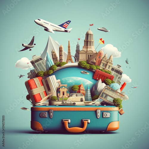 Summer vacation travel trip planned concepts background, Holiday event for traveling around the world. Generative AI