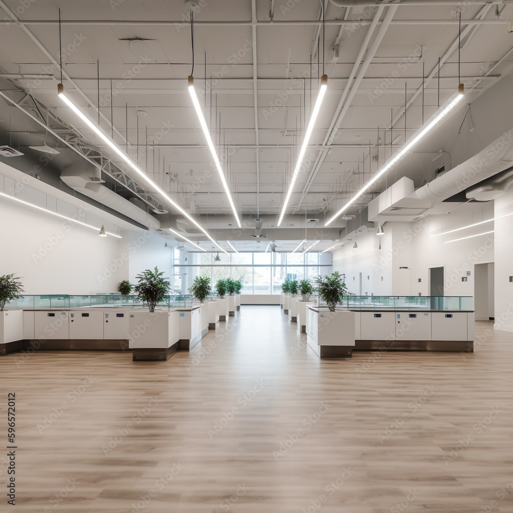 Obraz premium Large Open Floor Plan Marijuana Dispensary With Tall Ceilings and Great Lighting