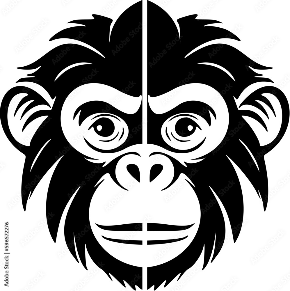 On a white backdrop, an artistic black monkey vector logo