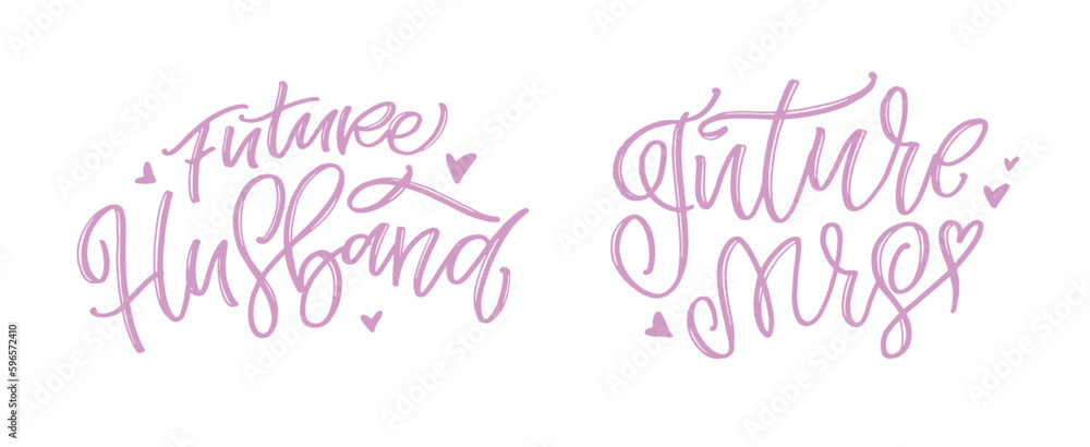 Set with slogans about love and wedding  in calligraphy style. Abstract lettering compositions. Trendy graphic design for print. Motivation posters. Quotes for Valentine's Day. Vector illustration