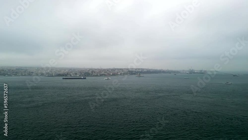 Bosphorus Strait in the cloudy weather in Istanbul photo