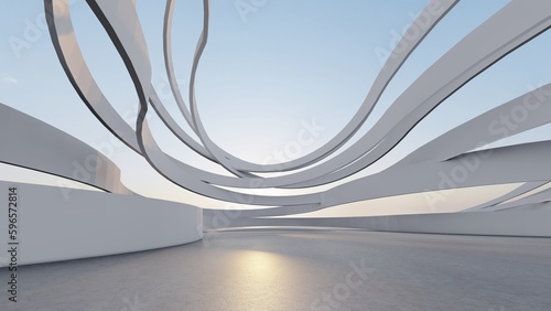 Abstract architecture background curved building 3d render