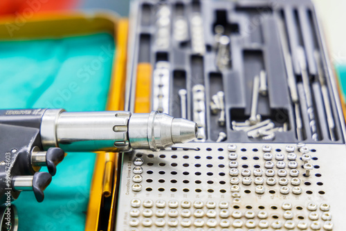Foto Orthopedic surgical instrument prepare for surgery in fracture fixation patient