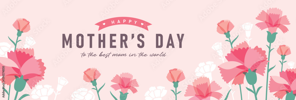 Mother's day banner design with beautiful Carnation flowers. - obrazy, fototapety, plakaty 