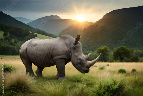 rhino in sunset photo