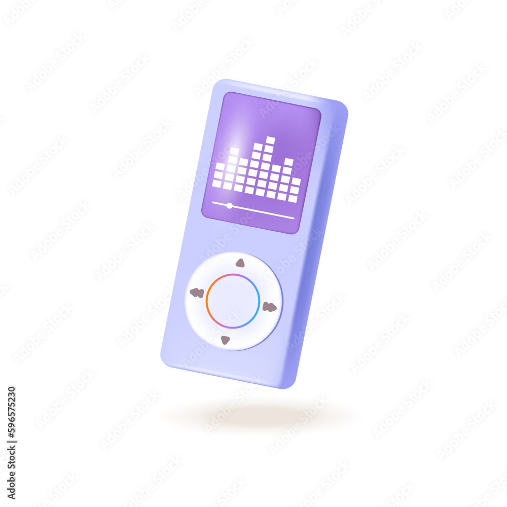 Music player 3d vector illustration. Portable media player device in cartoon style isolated on white background. Modern technology, music, playlist, entertainment concept Music player 3d vector illustration. Portable media player device in cartoon style isolated on white background. Modern technology, music, playlist, entertainment concept