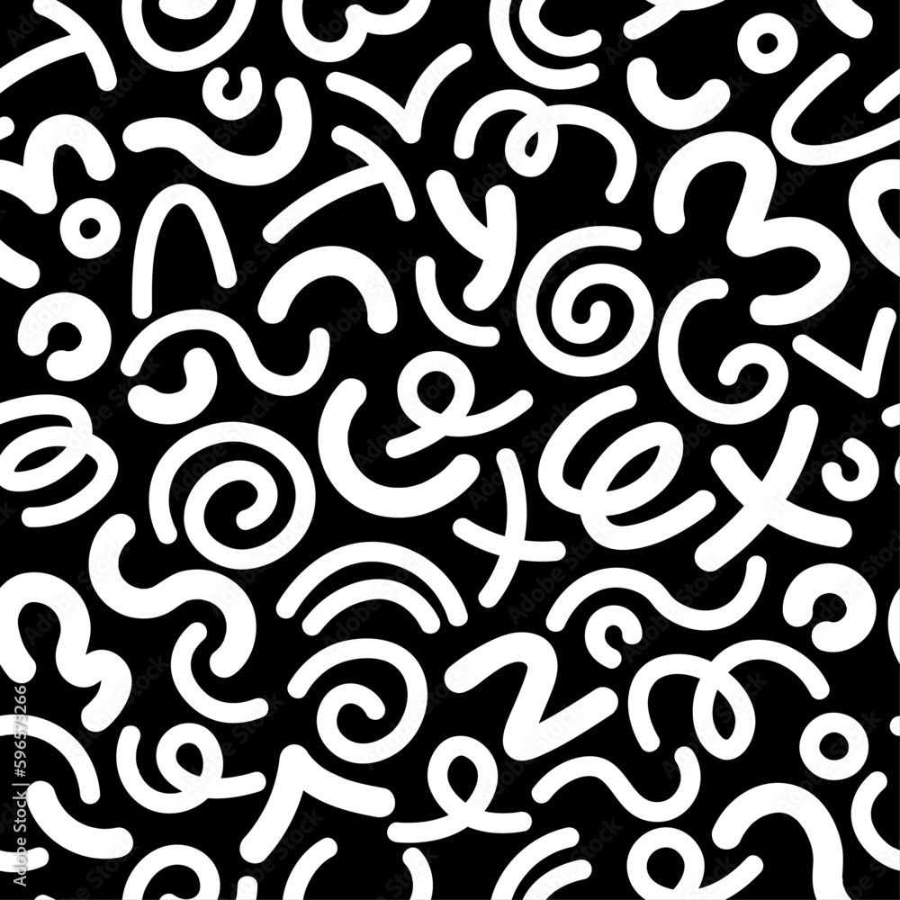 Obraz premium Black and white abstract doodle seamless pattern. 90s doodle fun squiggle style black and white abstract seamless pattern