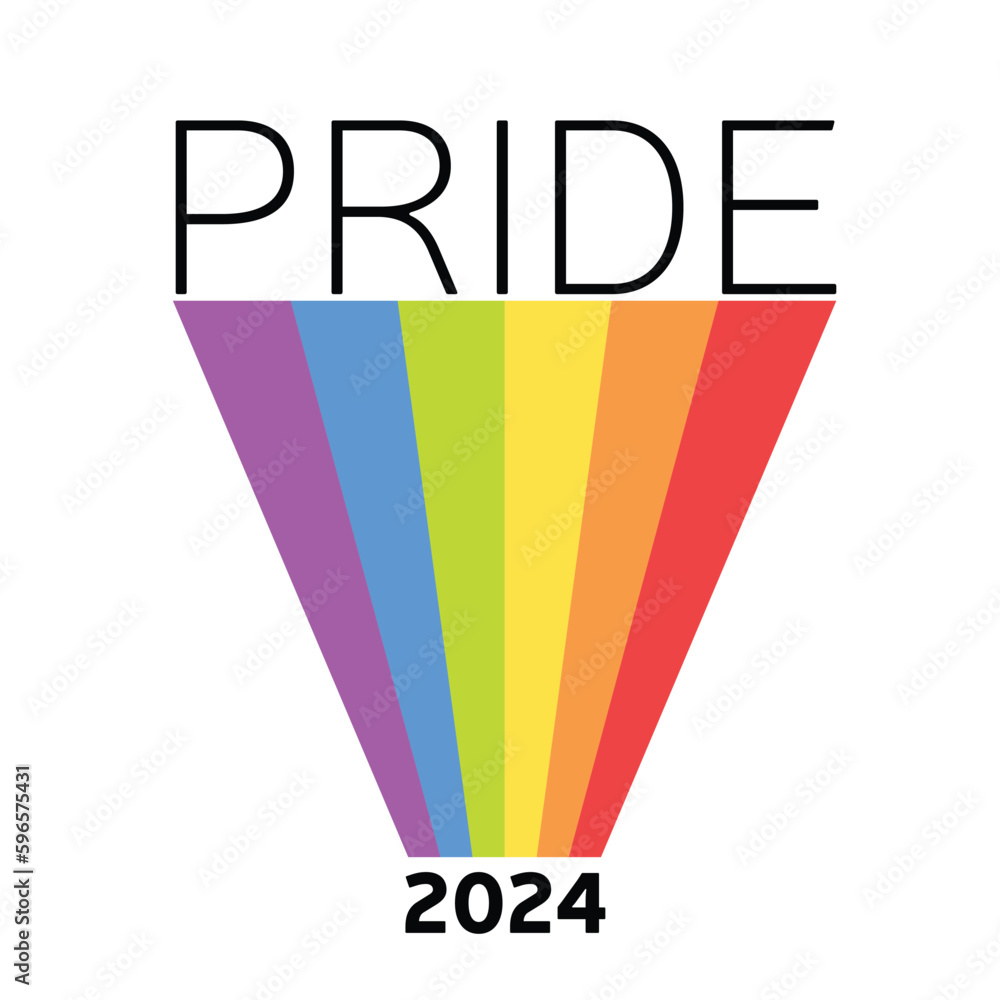 Pride 2024 text. LGBT Pride Logo. Badge Logo with LGBT Rainbow