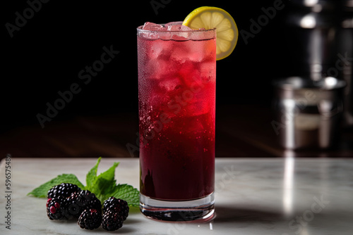 Blackberry Bramble. A drink made with blackberry liqueur, gin and lemon juice