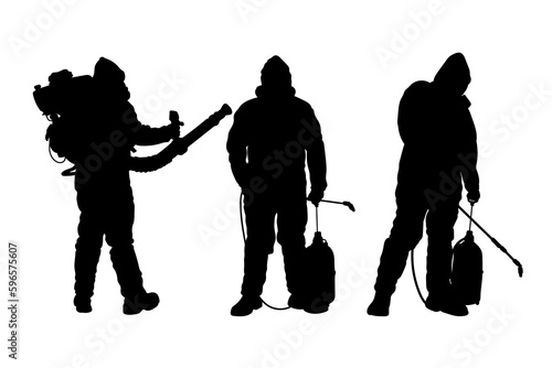 Set of silhouettes of insect exterminator