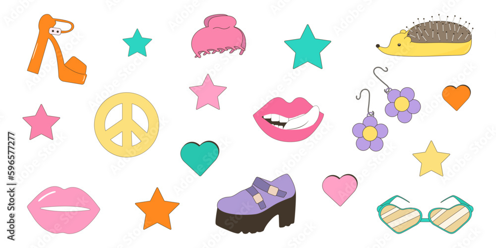 Y2k collection. Retro y2k style. Vector set of design elements.Retro elements.Retro hipster y2k set. Y2k collection. Retro y2k style. Vector set of design elements.Retro elements.Retro hipster y2k set.