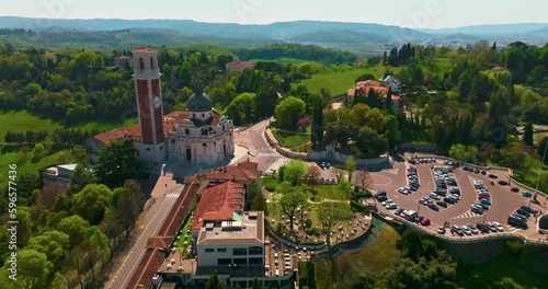 Aerial view of a small Italian town on a sunny	 photo