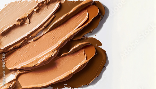 Closeup of Different Tones of Liquid Foundation on White Background, Shades of foundation On White Background. Closeup of different tones of liquid foundation,  Cosmetics for girls and women 