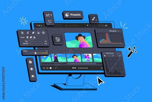 Editing software for importing, saving, viewing, organizing, tagging, editing, and sharing large numbers of digital images. Presets for many photos. App for photographers. Processing Photo displayed o