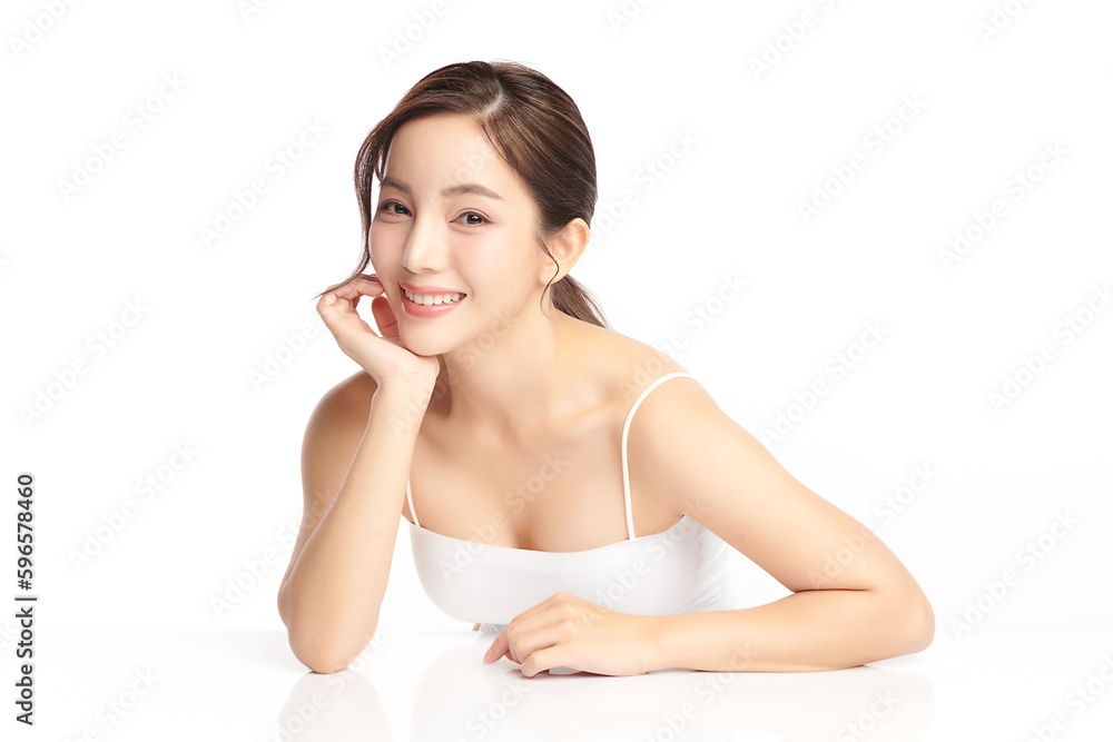 Beautiful young asian woman with clean fresh skin on white background, Face care, Facial treatment, Cosmetology, beauty and spa, Asian women portrait. Beautiful young asian woman with clean fresh skin on white background, Face care, Facial treatment, Cosmetology, beauty and spa, Asian women portrait.