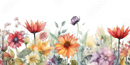 Fototapeta Naklejka Na Ścianę i Meble -  flowers banner mockup, may, colorful watercolor mother's day banner background with space for text.