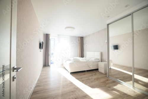 bright bedroom interior hotel, white background home