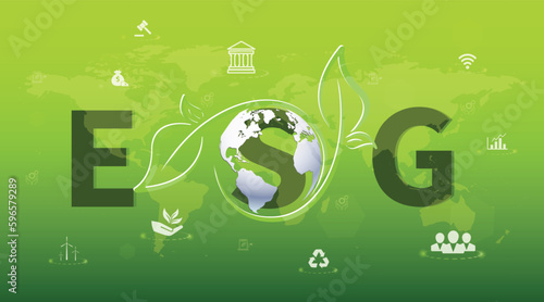 ESG - Environmental, Social and Corporate Governance Banner Information Technology Green Business Icon Renewable environment, society, vector	
