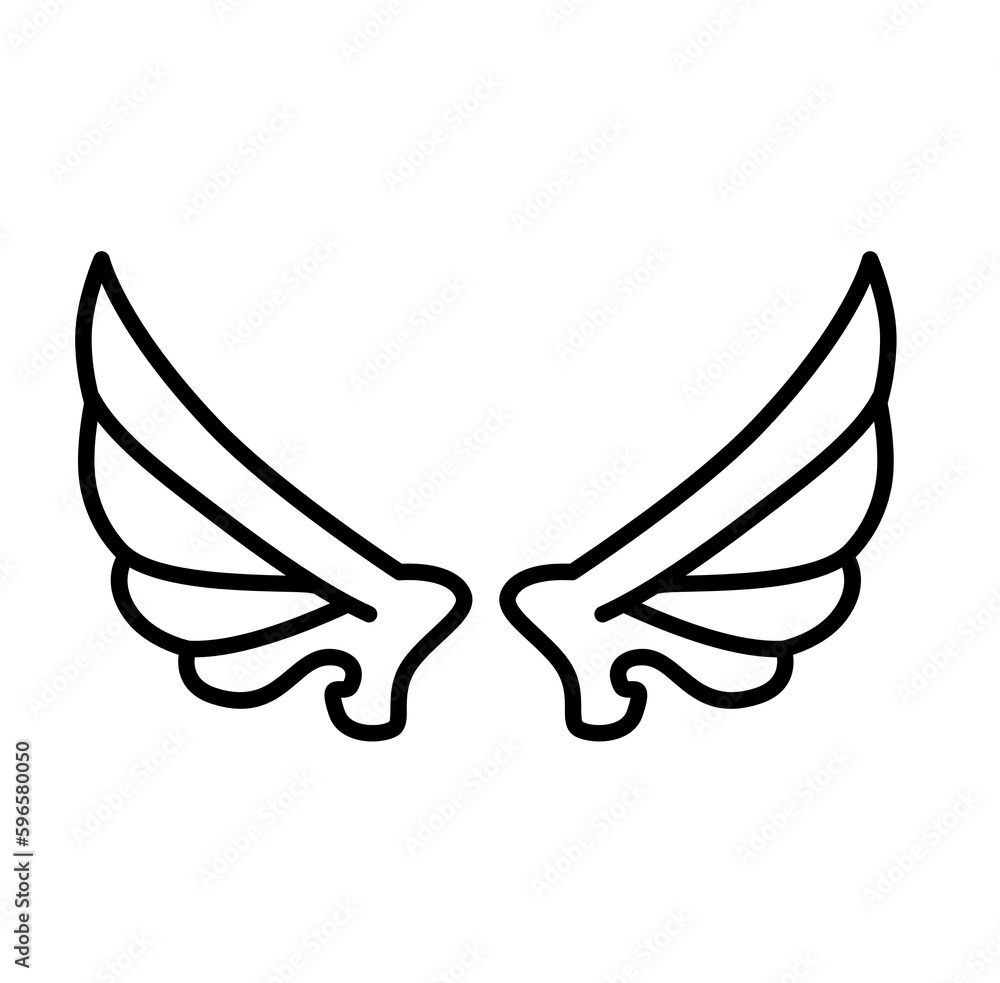 Obraz premium Kawaii baby dragon wings cartoon outline icon 