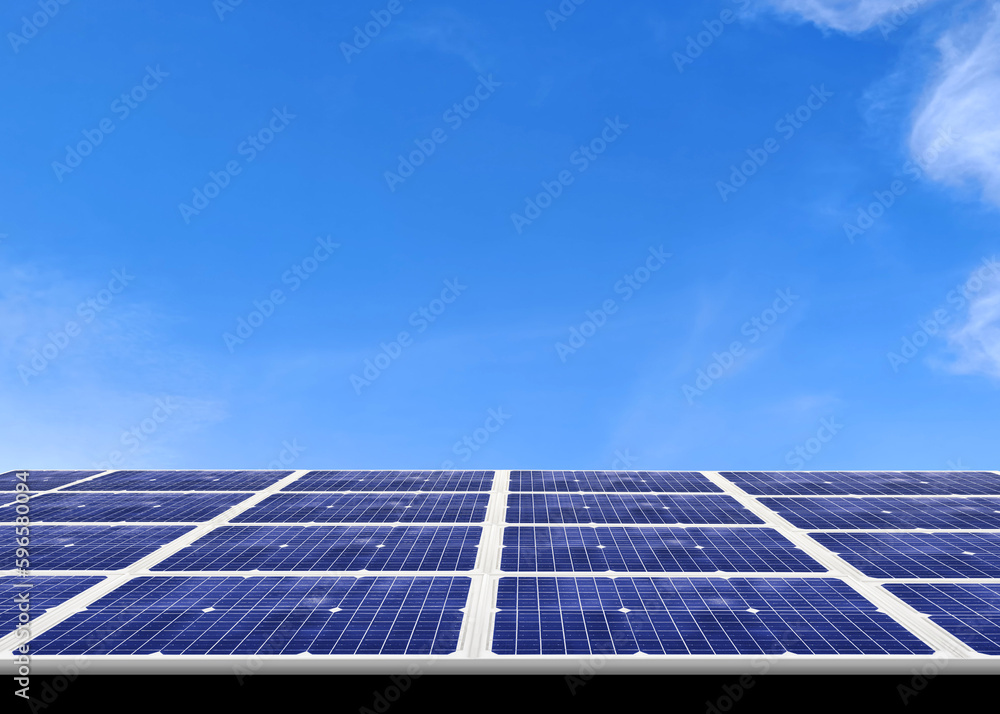 Solar panel on blue sky, clean green energy alternative concept. Solar panel on blue sky, clean green energy alternative concept.