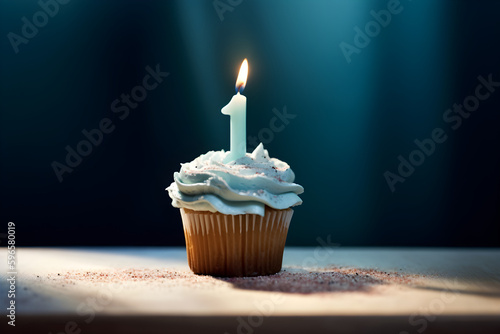 1 sign, 1 year old birthday cake design. candle on a kid's cake. For boys. 
Generative AI. 