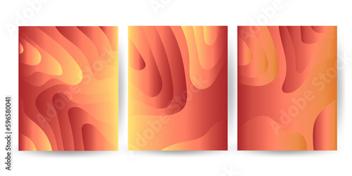 Vertical A4 banner with 3D abstract background with waves and red, orange and yellow paper cut background. modern
