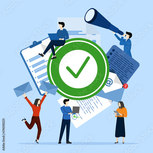 Completed work concept, completed project, approved choice, completed task idea, online quiz, completed or completed test, feedback, for web page, banner, presentation, social media, document, card