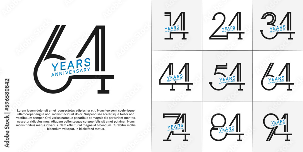 set of anniversary logotype black and blue color for special celebration event