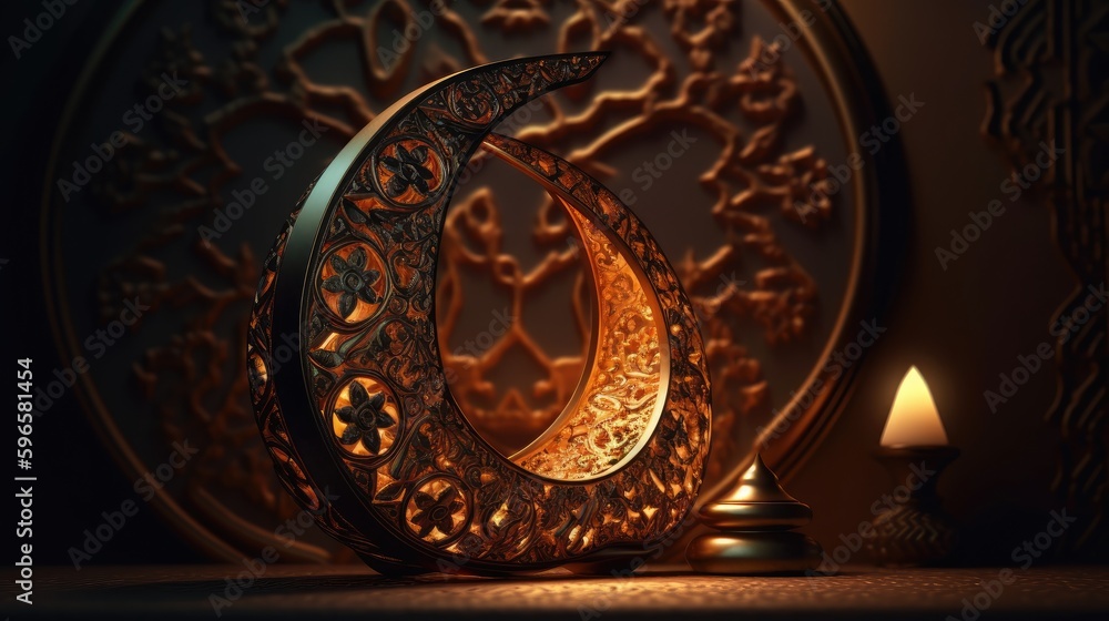 Islamic ramadan kareem background with abstract crescent moon. Islam greeting illustration. Generative AI Islamic ramadan kareem background with abstract crescent moon. Islam greeting illustration. Generative AI