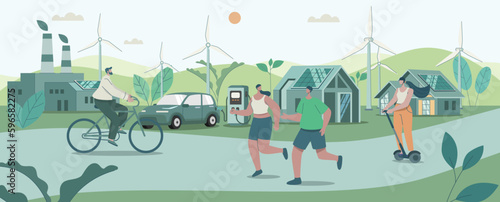 Sustainability in urban, Green city life ecology concept nature conservation on earth, environmental with sustainable, Vector design illustration.